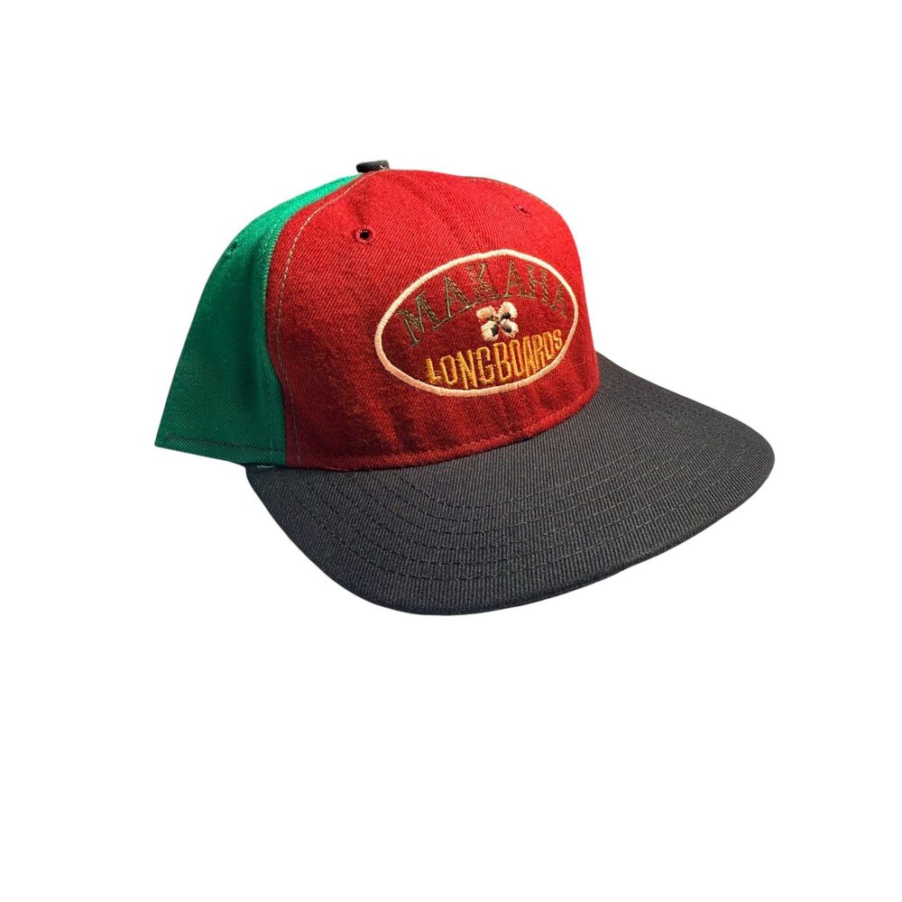 Vintage Makaha Longboards Snapback Hat USA Made Surf Skate Red Green 90s